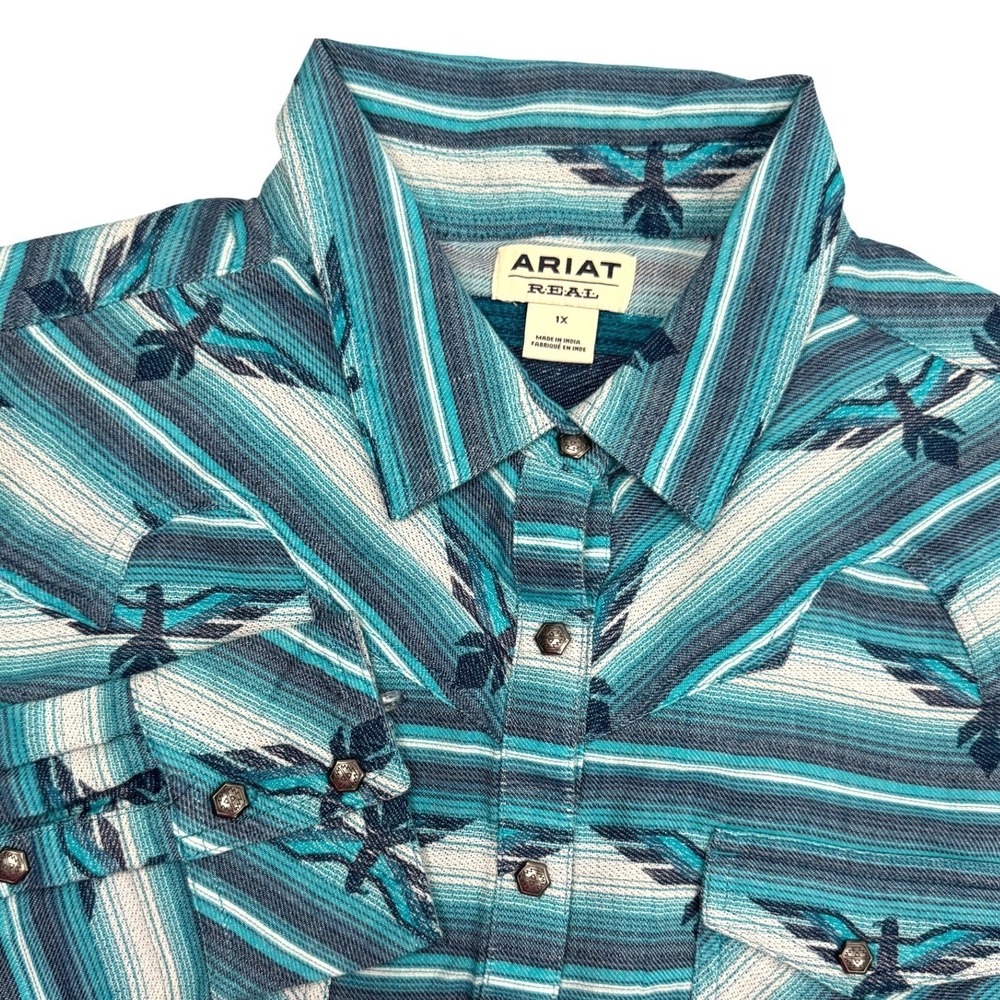 Ariat Real Western‎ Turquoise Bird Striped Long Sleeve Snap Button Shirt 1X